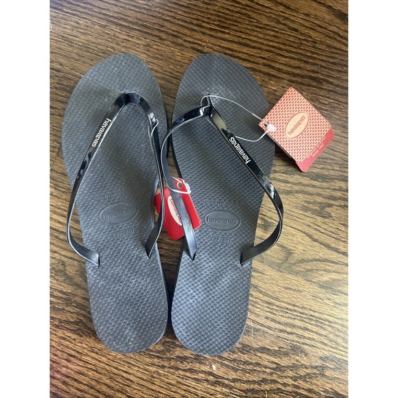 Havaianas Shoes - NEW Havaianas Black Flip Flop Metallic Silver 4135102 Women's Size 9/10 Medium